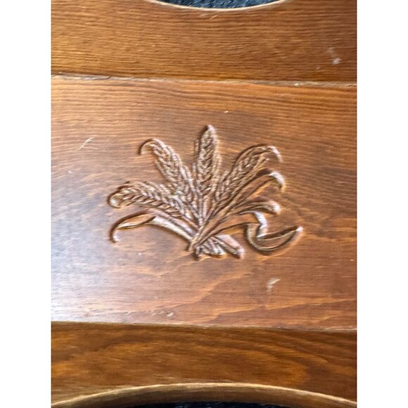 Vintage Wood Serving Tray With Wheat Design & Handles 12" X 9" - Picture 3 of 7